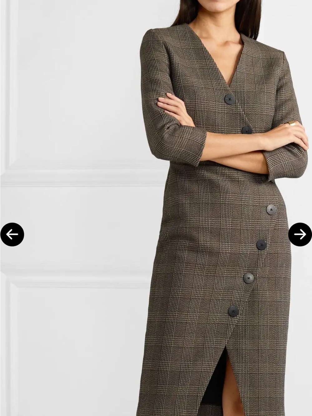 CEFIN Sofia prince of Wales Checked  cotton blend Wrap Midi Dress in Brown - Picture 2 of 4